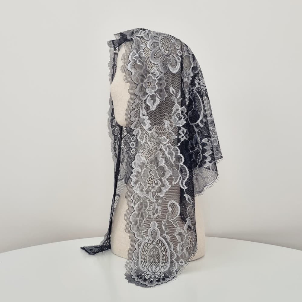 Cecilia Soft Black lace chapel veil