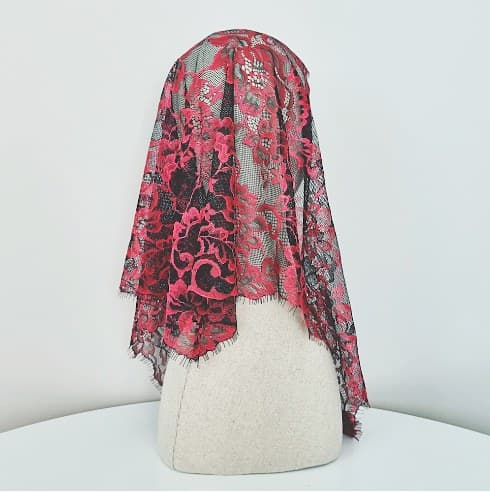 Rosaria Black Red chapel veil