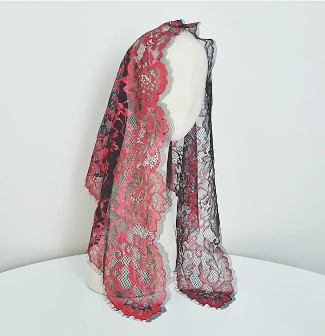 Rosaria Black Red chapel veil