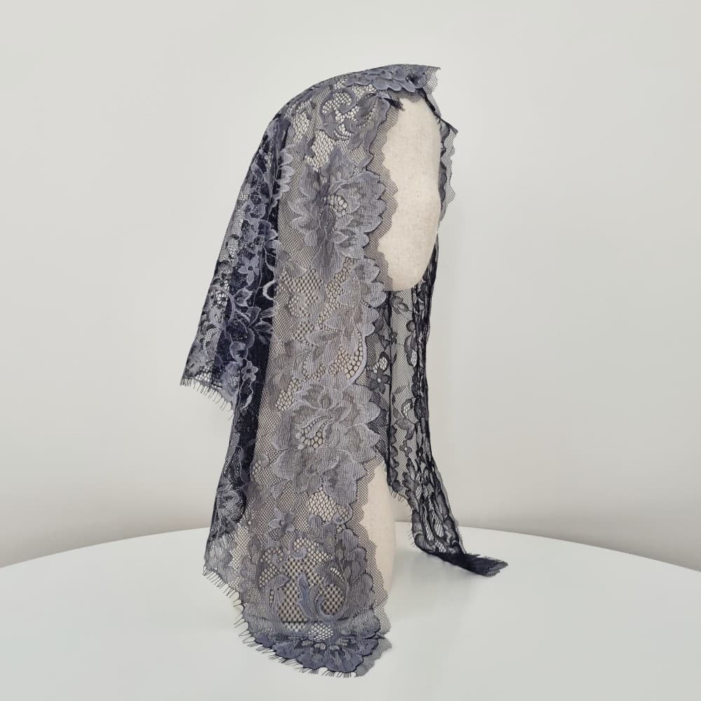Rosaria Deep Black lace chapel veil