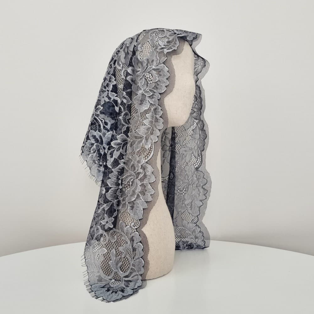 Rosaria Soft Black lace chapel veil
