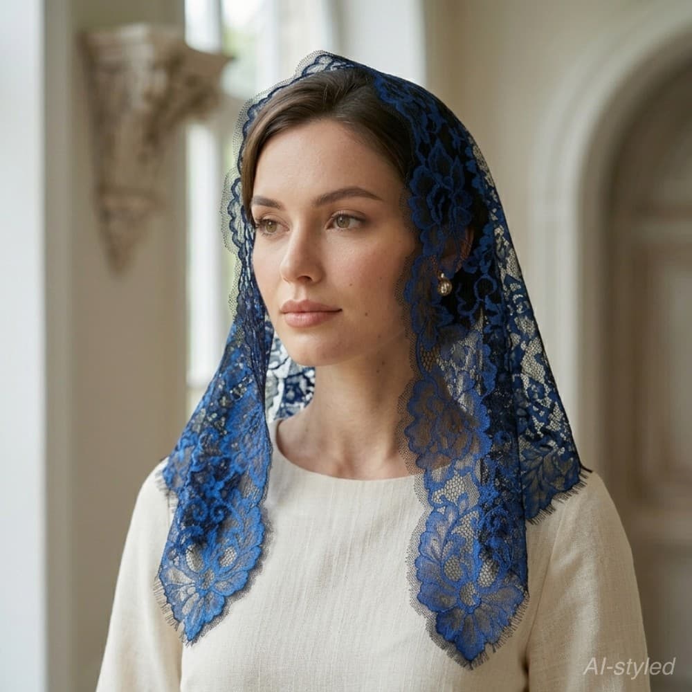 Rosaria Royal Blue lace chapel veil
